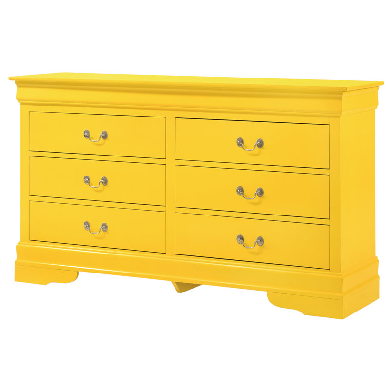  Louis Phillipe Vernon 6 Drawer Double Dresser, Yellow