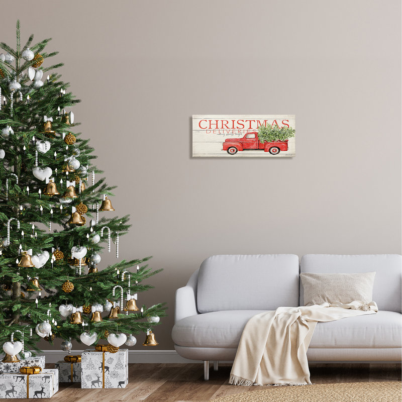 «Christmas Deliveries», camion rouge sur toile, H 10 po x l 24 po x P 1,5 po