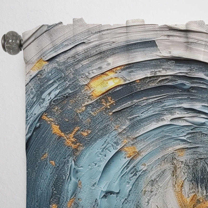 Acheritou Gold Blue Vibrant Spirals - Abstract Spirals Curtain - Velvet Room Darkening - 1 panel, 52" W x 84" L