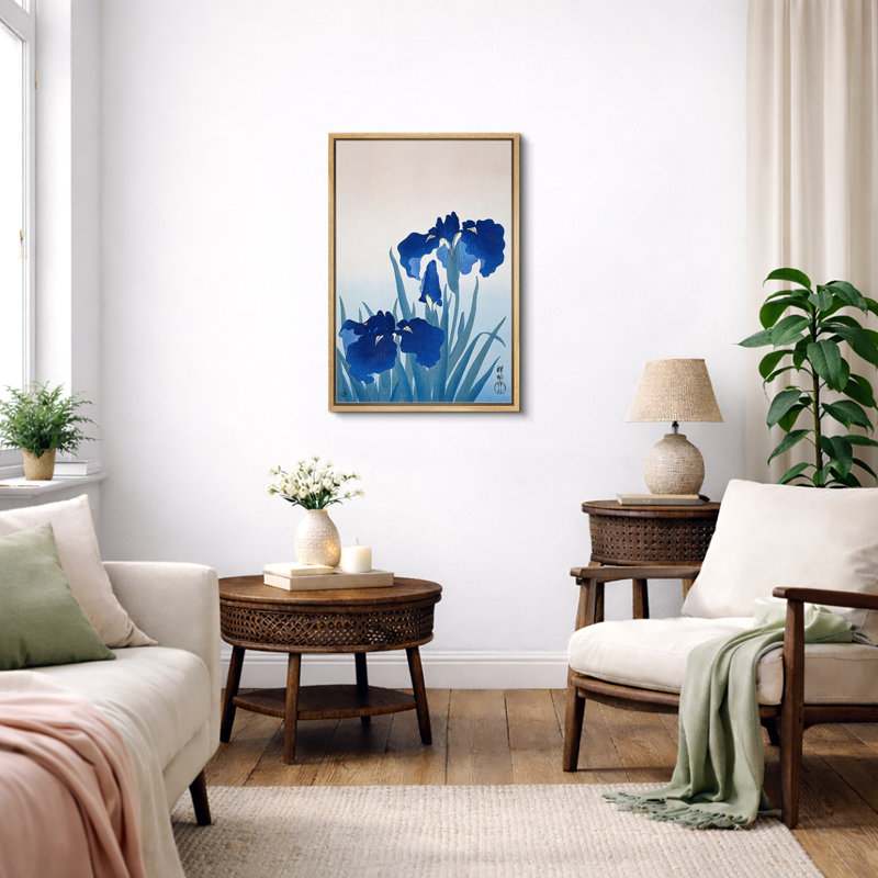 Œuvre d'art japonais iris bleu, photos botaniques élégantes, impression sur toile encadrée, H 36 po x l 24 po x 1,5 po