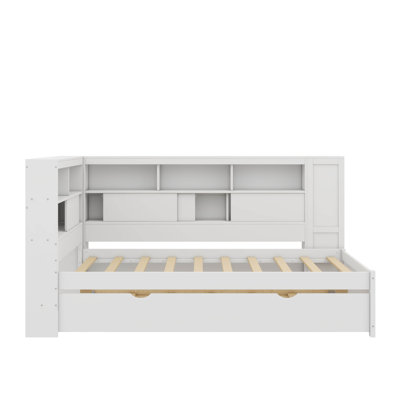 Versatile Twin Wooden Daybed With Shelving USB Charging Ports And Extendable Trundle by Latitude Run