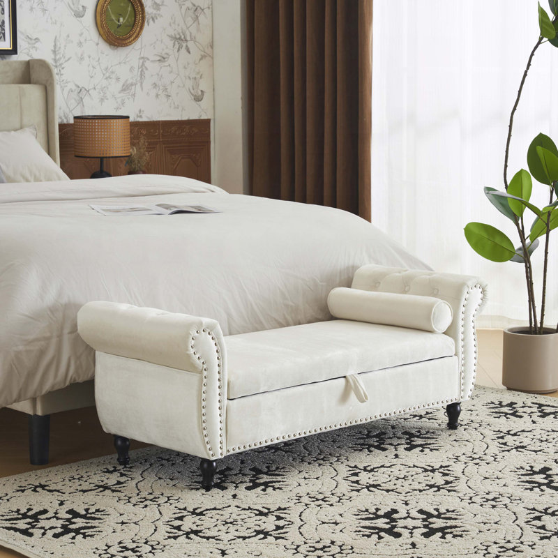 Banc de rangement en velours Bentlee , Beige