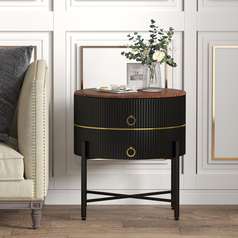 Pomeranz 2 - Drawer End Table, Brown/Black, Walnut