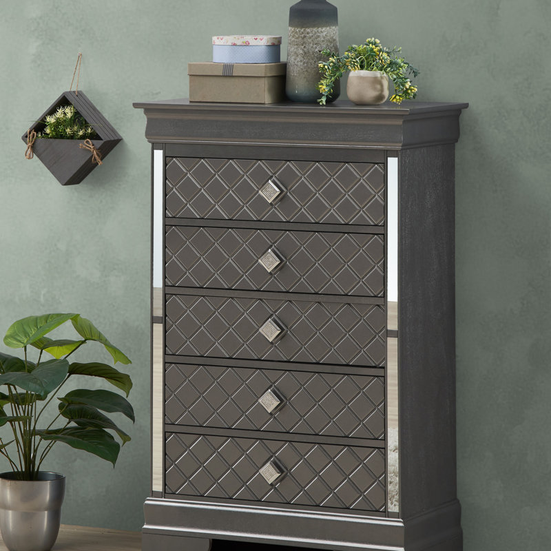 Commode en bois de style traditionnel pour chambre à coucher, Noir