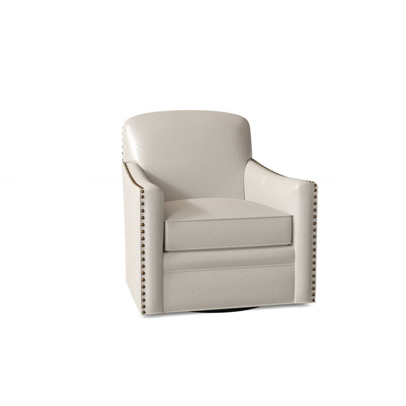 Luna Leather Swivel Armchair, Aline Light Gray Stonewash Genuine Leather, French Natural, Swivel - Standard