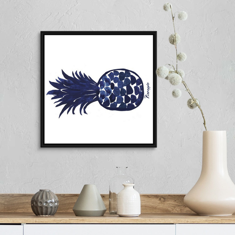 «Indigo Pineapple» par Aimee Wilson, reproduction sur toile, Cadre noir, H 18 po x l 18 po x P 1,75 po