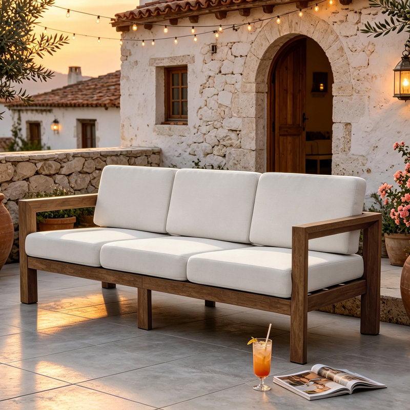 Canapé d'extérieur en bois massif pour patio, Beige