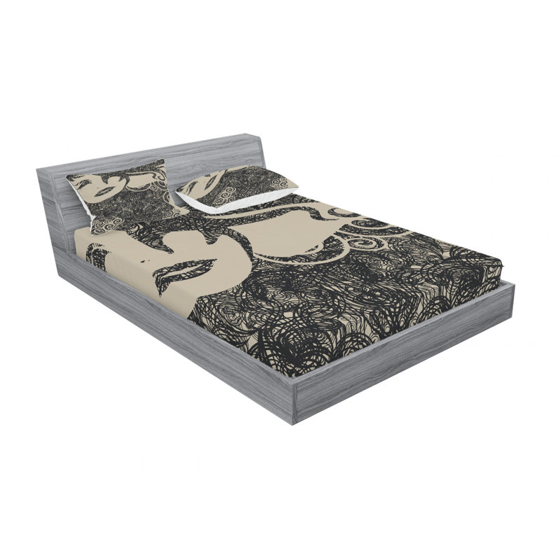 Microfiber Abstract Sheet Set, Full/Double Sheet Set with Fitted Sheet