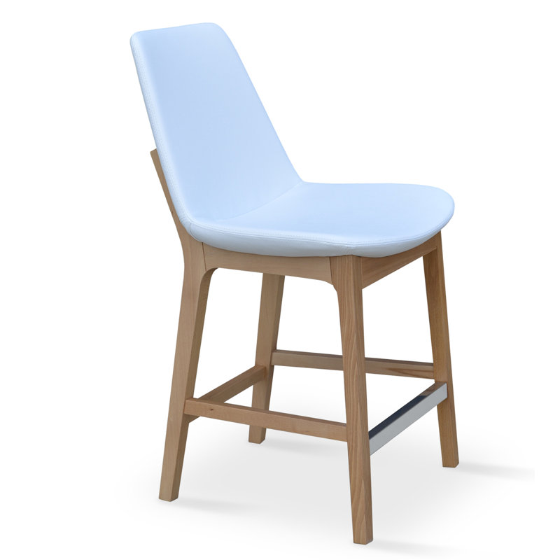 Eiffel Wood Counter & Bar Stool in Wool, Walnut, Camira Wool-Turquoise, Short Stool (24" Seat Height)