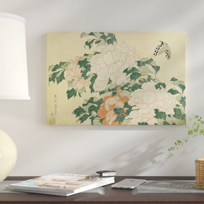 «Pivoines et papillon, vers 1830-31» par Katsushika Hokusai, reproduction sur toile