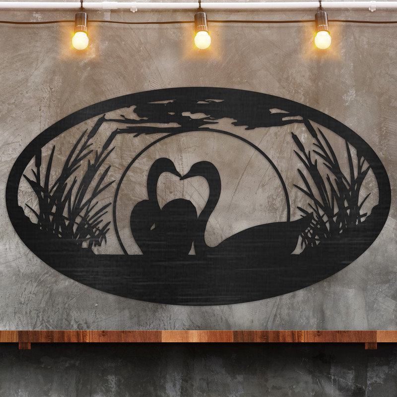 Art mural ovale avec oie et plantes - ACM, Noir, H 18,1 po x l 32 po x P 0,25 po
