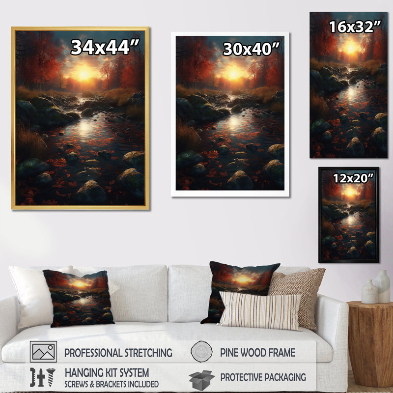 «Sunset Beauty Autumn Day At The Lake», reproduction d'art sur toile, H 40 po x l 30 po, Toile tendue