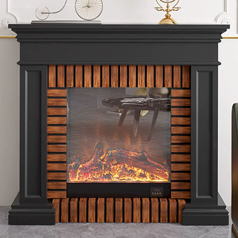 Foyer électrique en bois massif gris Drak, Gris foncé