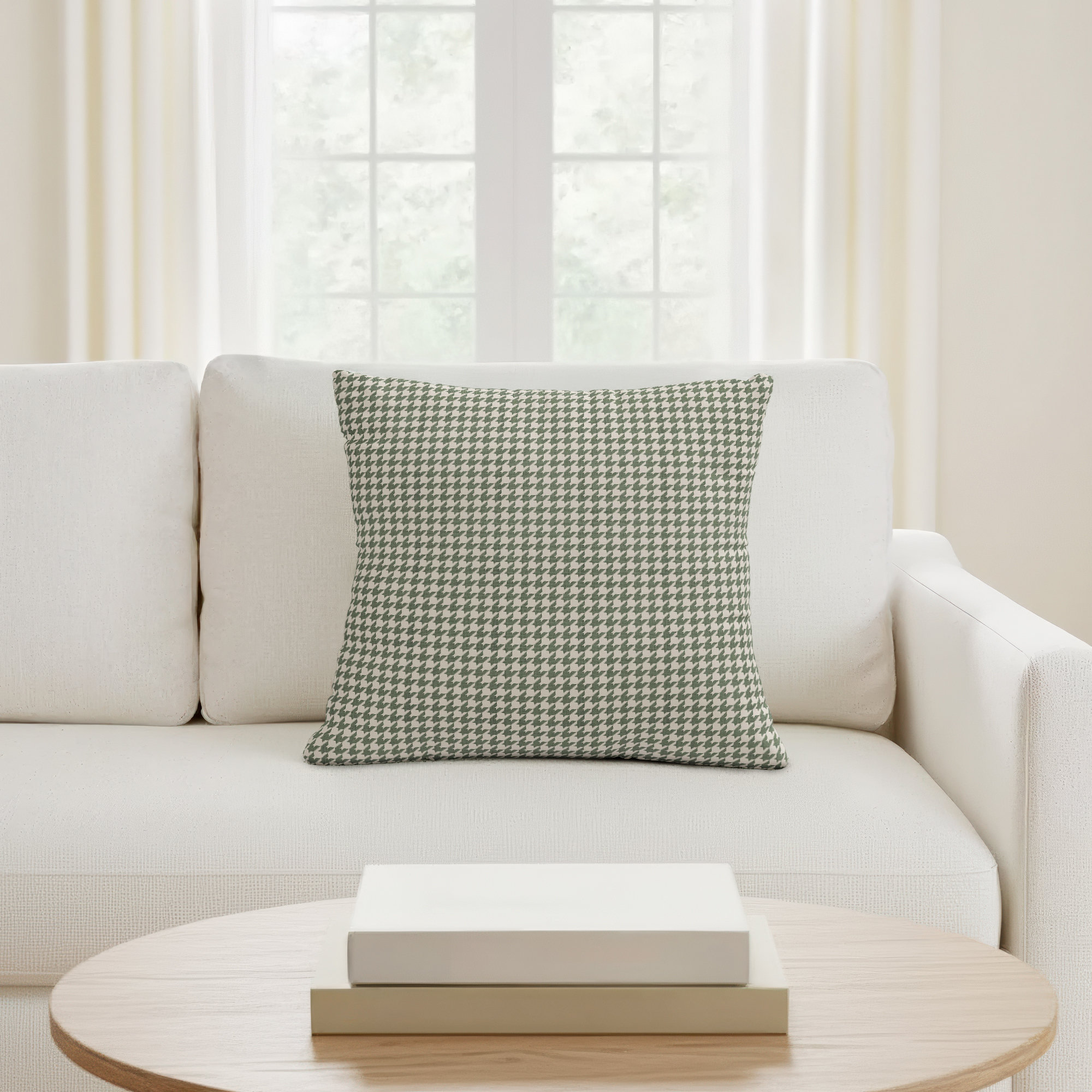 Arkins Geometric Cotton Throw Pillow, 22, Feather, Green/White