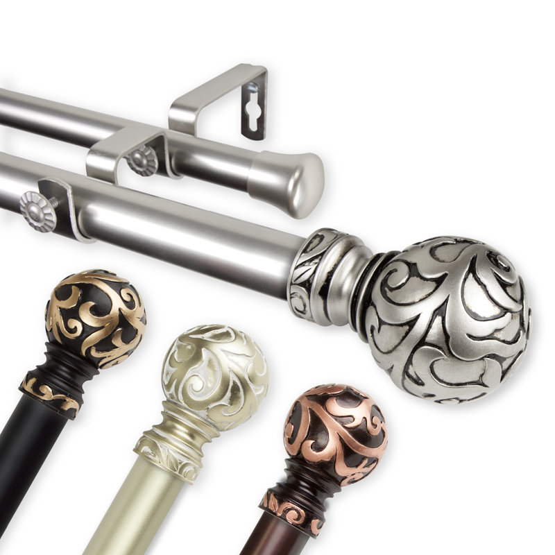 Tringle à rideaux double, 66 po à 120 po, Nickel satiné