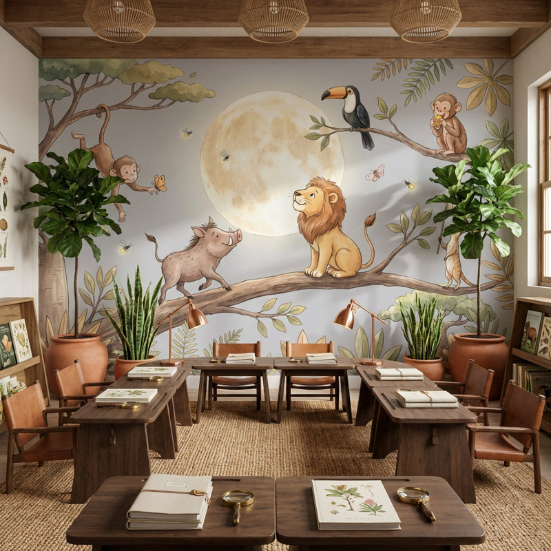Papier peint animaux fantaisistes Jungle Moon, 100 po x 96 po, Peler et coller