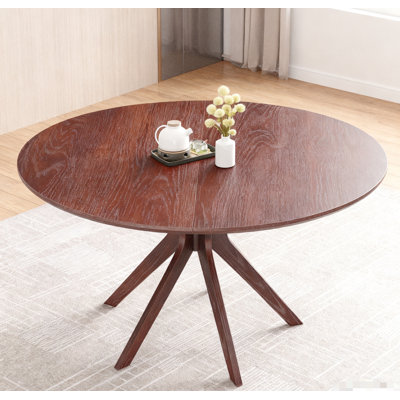 47.2" Solid Wood Round Dining Kitchen Table For 4-6 People With Intersecting Pedestal Base,dark Walnut
