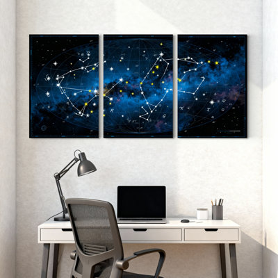 «Constellation Star Map», ensemble de 3 reproductions d'art sur toile tendues sur toile