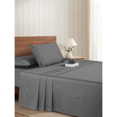 Ensemble de draps en coton égyptien 100 % gris pâle, poches profondes, avec taies d'oreiller, format King