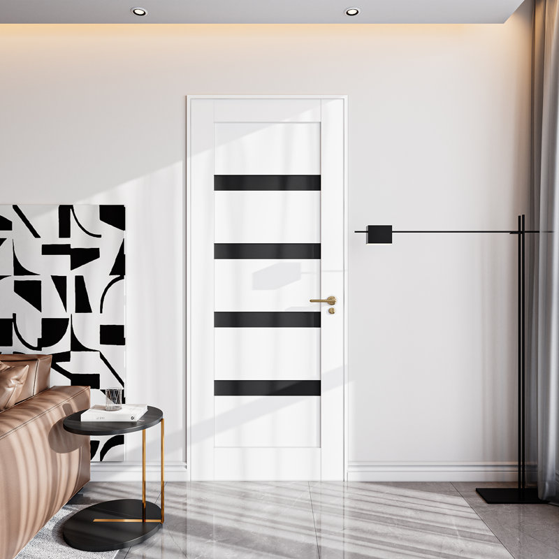 Porte intérieure prémontée à 4 panneaux en MDF à âme pleine, blanc, 32 po x 80 po, avec charnières et chambranle à montage rapide