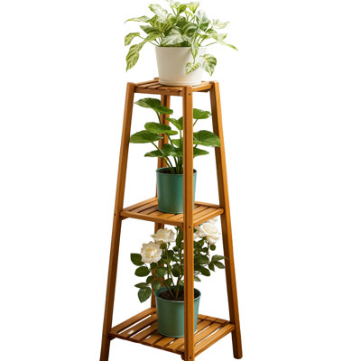 Tilsworth Tall Natural Bamboo Tall Plant Stand 3 Tier Shelf Plant Holder Home Furniture
