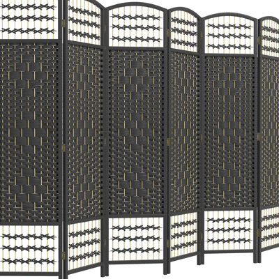 Cloison pliante à 6 panneaux, 1,70 m, en fibre ondulée noire, idéale pour chambre, salon ou bureau. Charnières métalliques intégrées. Élégante.