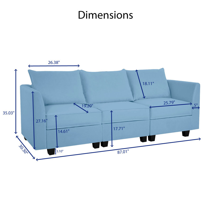 Canapé de salon modulaire Blerton avec sièges moelleux et confortables, idéal pour les petits espaces, Turquoise clair