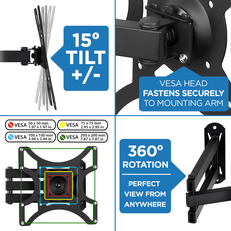 Mount-It! TV Wall Mount Bracket with Full Motion Arm Fits 13 - 42 in. Flat Screens & 15" Extension