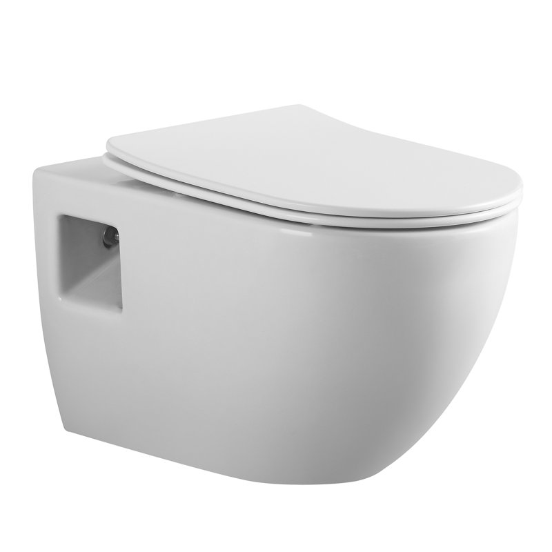Fine Fixtures Surge Wall Hung White Toilet with Universal In-Wall Tank Carrier and Metal Push Plate, Matte Black