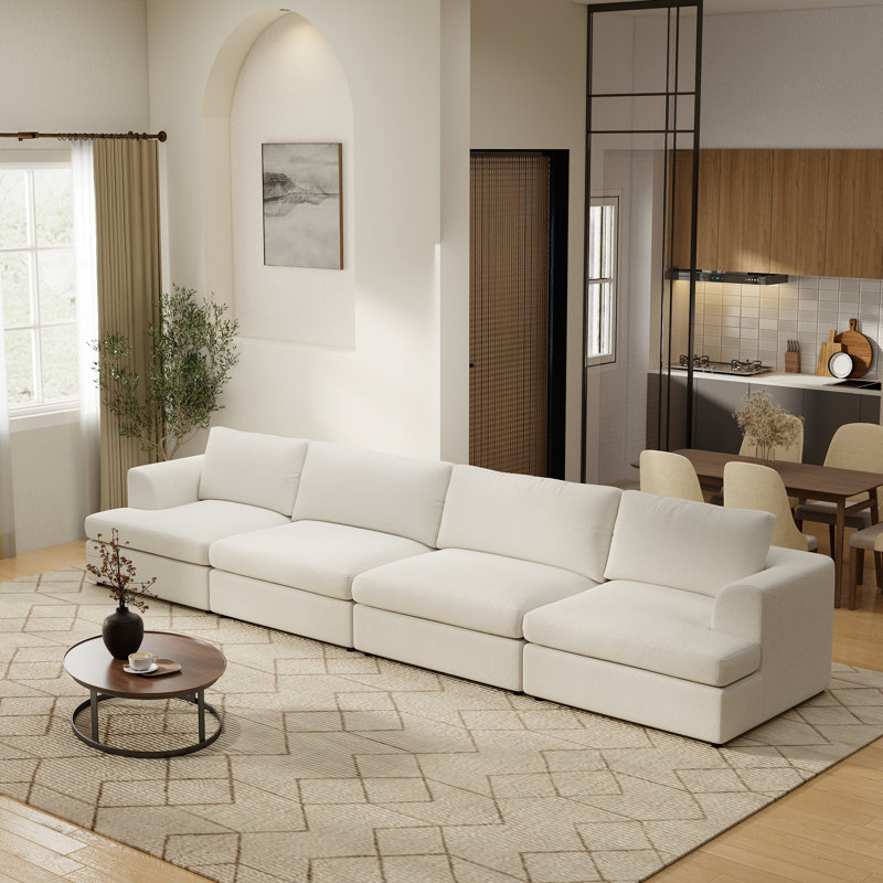 Canapé modulaire rembourré 4 pièces rembourré Boucle, White