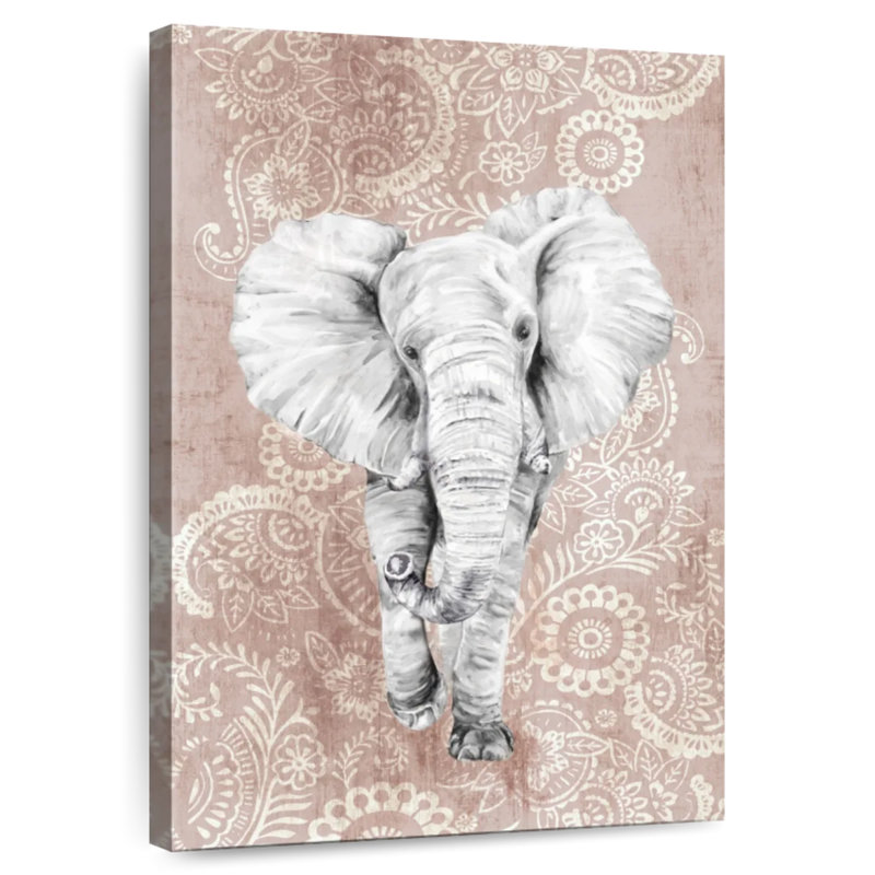 Éléphant à motif cachemire rose Brampt, H 12 po x l 8 po