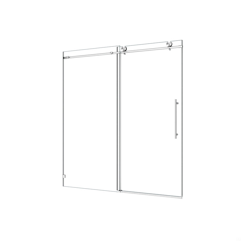 5476 Frameless One Fixed And One Shifted Shower Door, 70Mm 304 Stainless Steel Large Pulleys With Adjustable Soft Closing Function