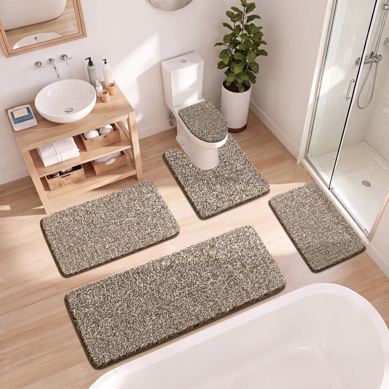 Ensemble de tapis de bain en microfibre 5 pièces avec envers antidérapant, Brown