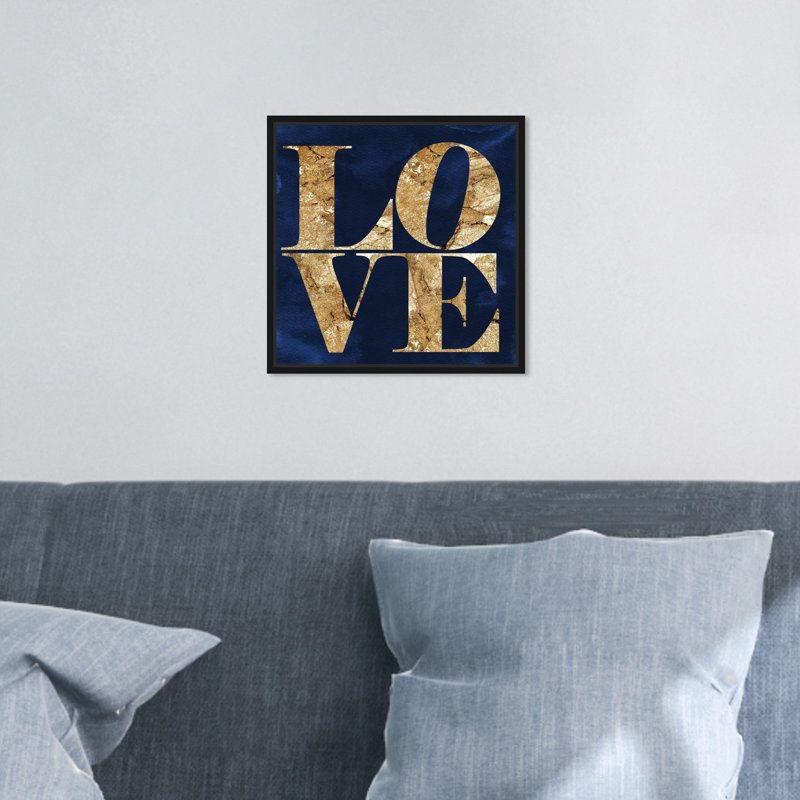 Toile pour chambre à coucher bleu marine, Cadre en bois noir, H 13 po x l 13 po