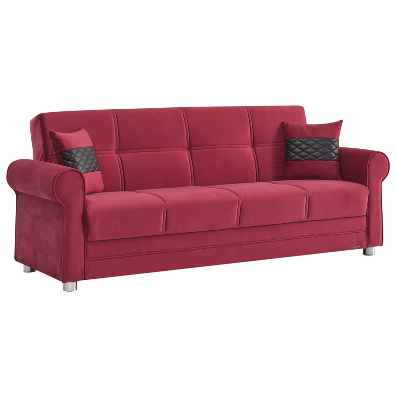 Canapé-lit en tissu avec rangement 3-en-1 Sara, Microfibre bourgogne, H 36,61 po x l 87,79 po x P 33,46 po