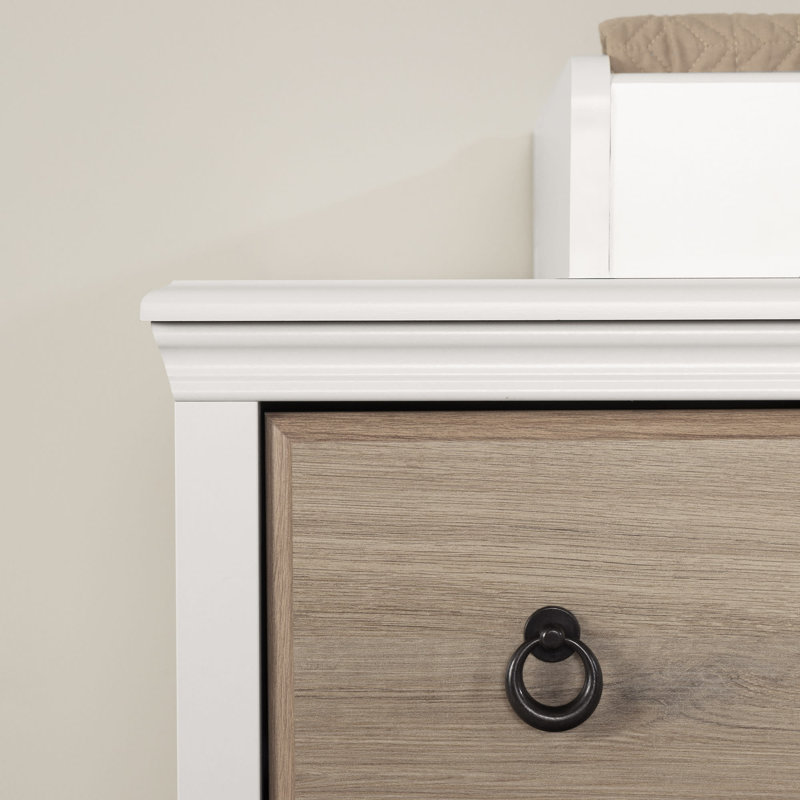 White and Rustic Oak Nursery Dresser with Wicker Baskets