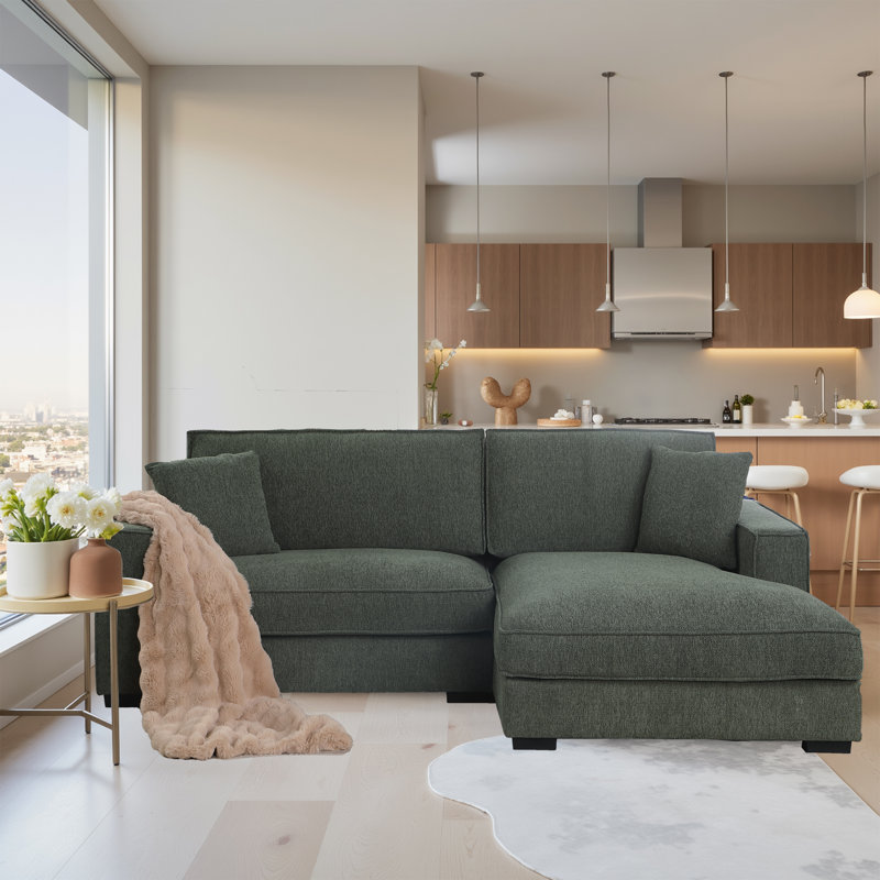 Canapé modulaire en L surdimensionné en bois massif avec assise profonde, Orienté à droite, Mélange de polyester vert