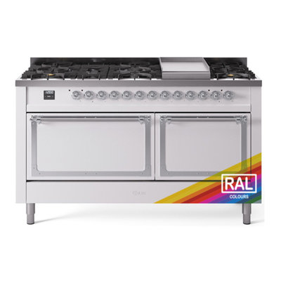 ILVE Nostalgie II Series Noblesse 60 inch Dual Fuel Range with 9 Sealed Burners, Griddle (Glass Door)