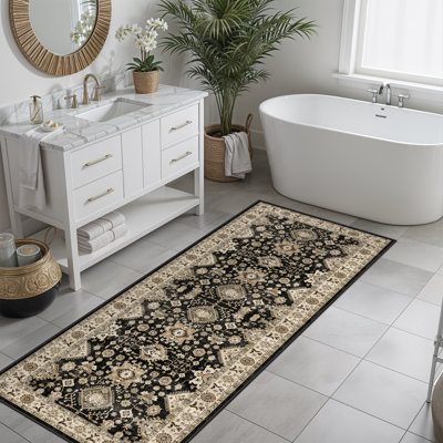 Washable Hallway Rug: Non Slip Rugs with Rubber Backing Soft Kitchen Rug Farmhouse Distressed Carpet Runner for Living Room Bedroom Bathroom (Black)