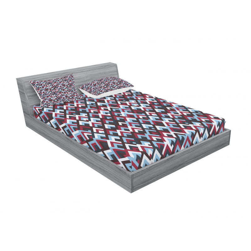 Microfiber Geometric Sheet Set, Full/Double Sheet Set with Fitted Sheet