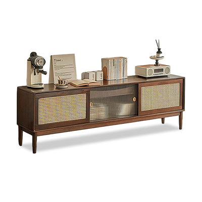 78.74" Nut-brown Solid Wood+Rattan+Glass TVStands