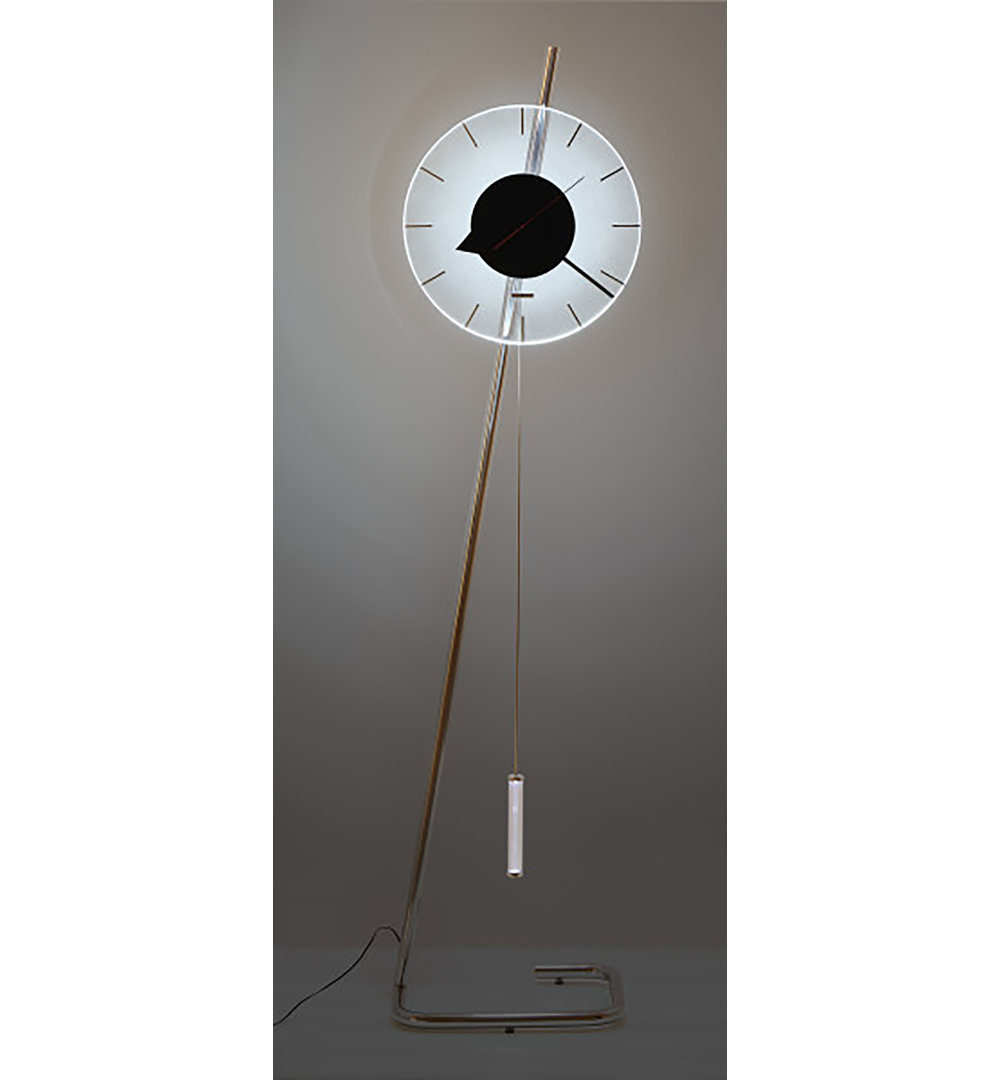 Z Modern Grandfather Clock, Polished Stainless Steel, Floating Glass Dial, Touch Controlled LED Ligh Howard Miller®