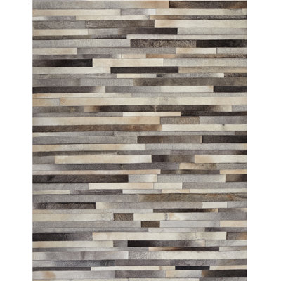 Sixt Cowhide Abstract Area Rug in Ivory/Gray