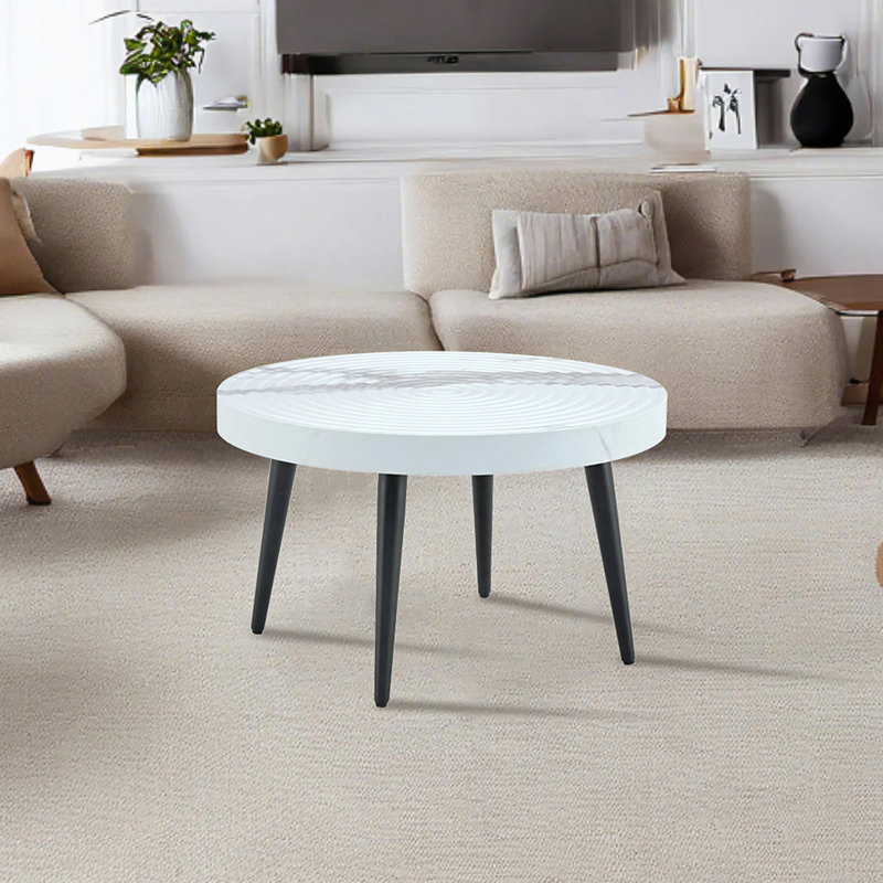 Table basse ronde élégante à motif de marbre blanc - diamètre de 23,6 pouces, procédé de moulage par aspiration exquis