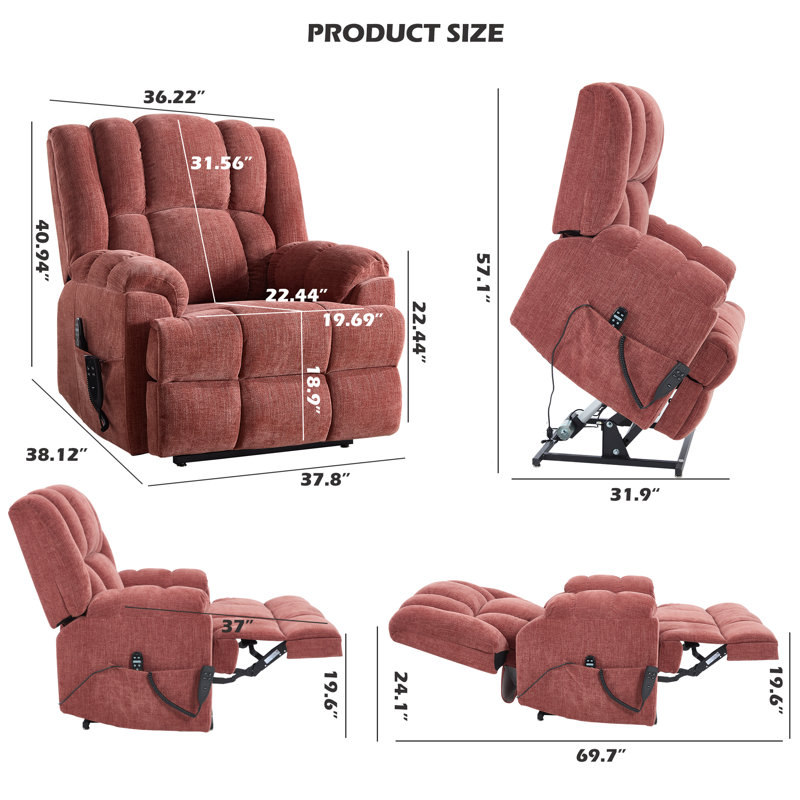 Dual Motor Power Lift Recliner with Heat and Massage, Infinite Position, 180°Reclining, Sidepocket