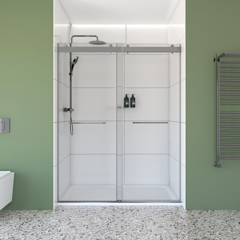 Ensemble de douche rectangulaire sans cadre en chrome avec finition en verre transparent l 60 po x P 32 po x H 76 po Molly