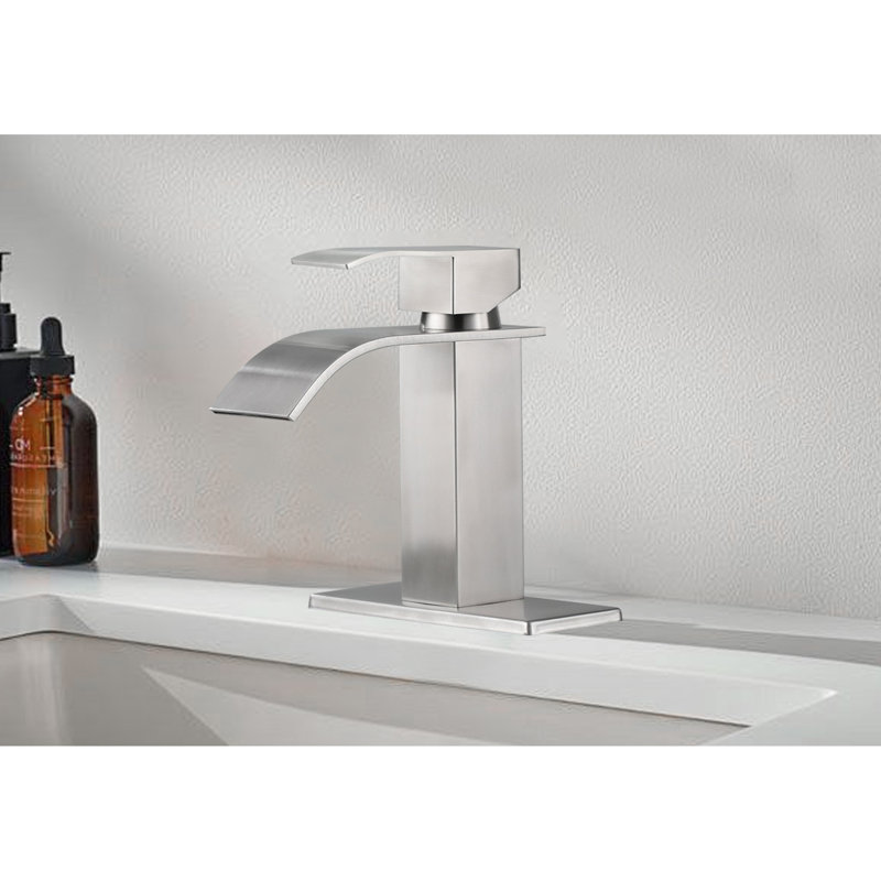 Bathroom Sink Faucet With Waterfall Effect - Single Handle, Stainless Steel, Brushed Nickel Appearance For A Stylish Decoration Spout Steel Glamorous Bath Area