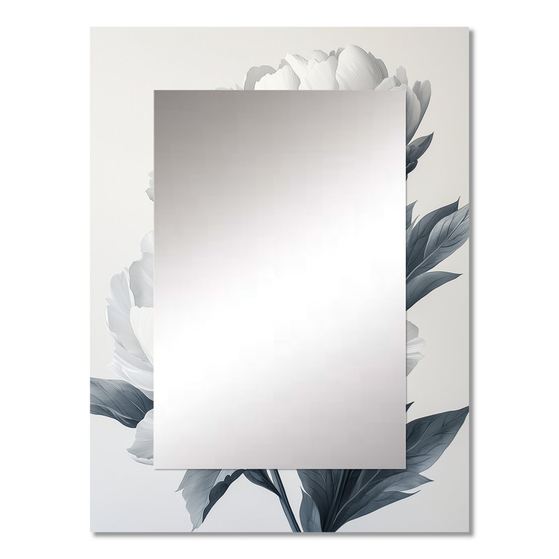 Minimalisme ombre pivoines fleurs II - miroir mural unique pivoines, miroir traditionnel, impression sur métal, 32 po x 24 po