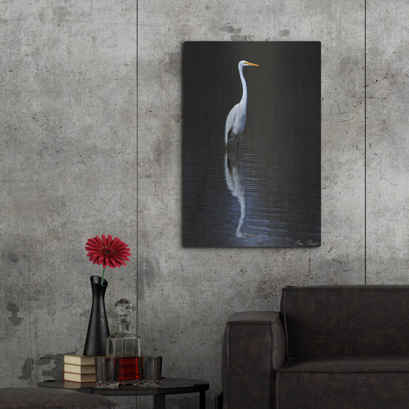  «Elegant Egret 2» par David Drost, art mural en métal, 24 po x 36 po, H 36 po x l 24 po