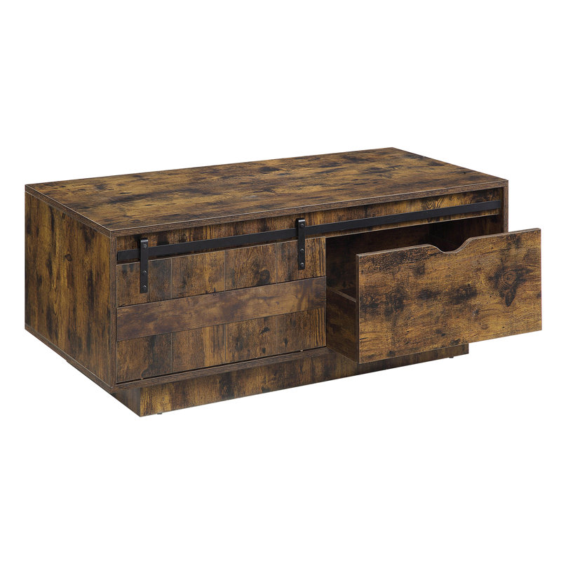 Table basse rustique en chêne avec porte de grange coulissante